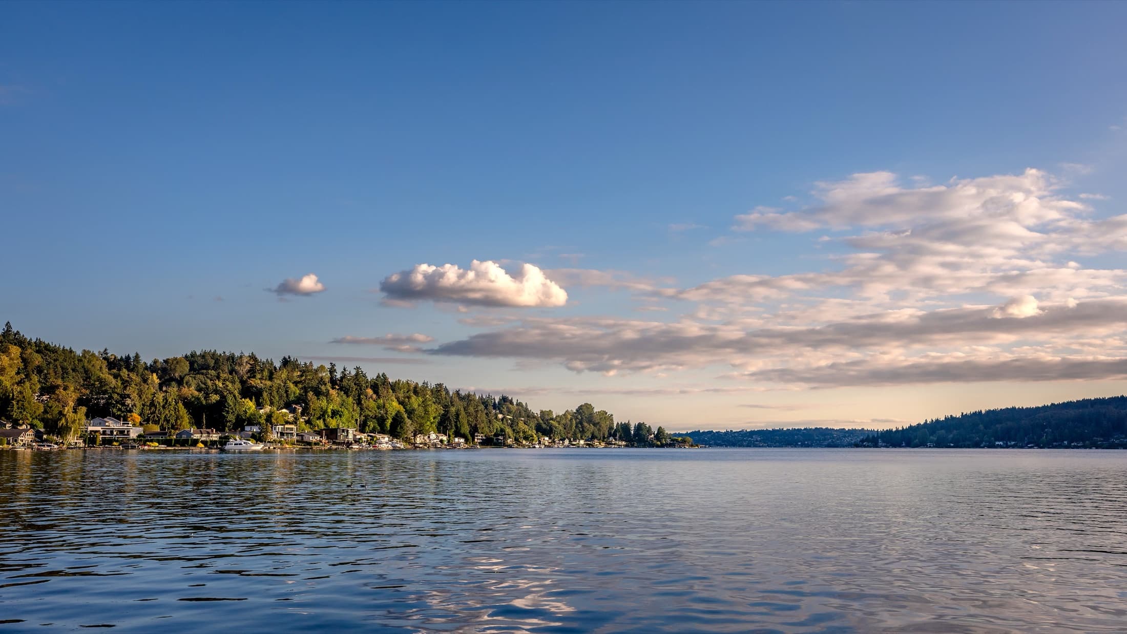 Quiet Eastside waterfront in warm evening light